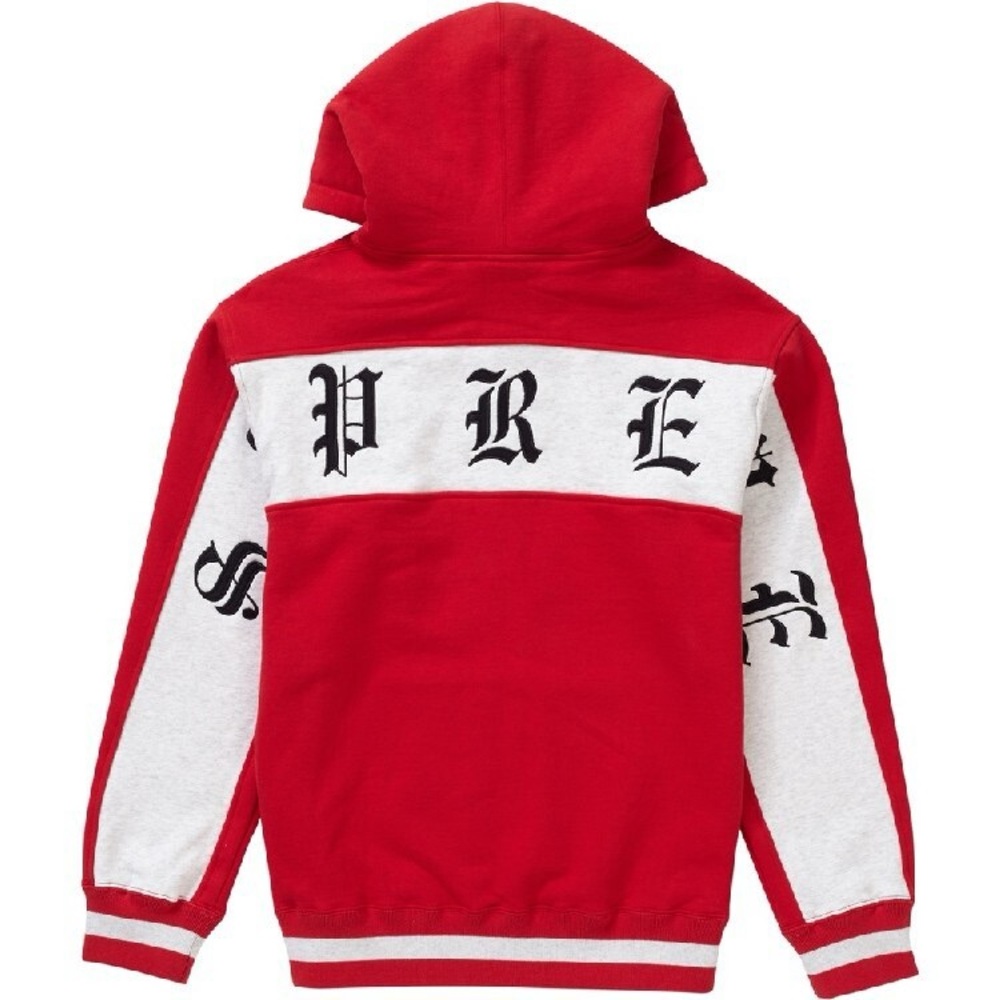 Supreme Old English Stripe Zip Up Red Hoodie Sweatshirt